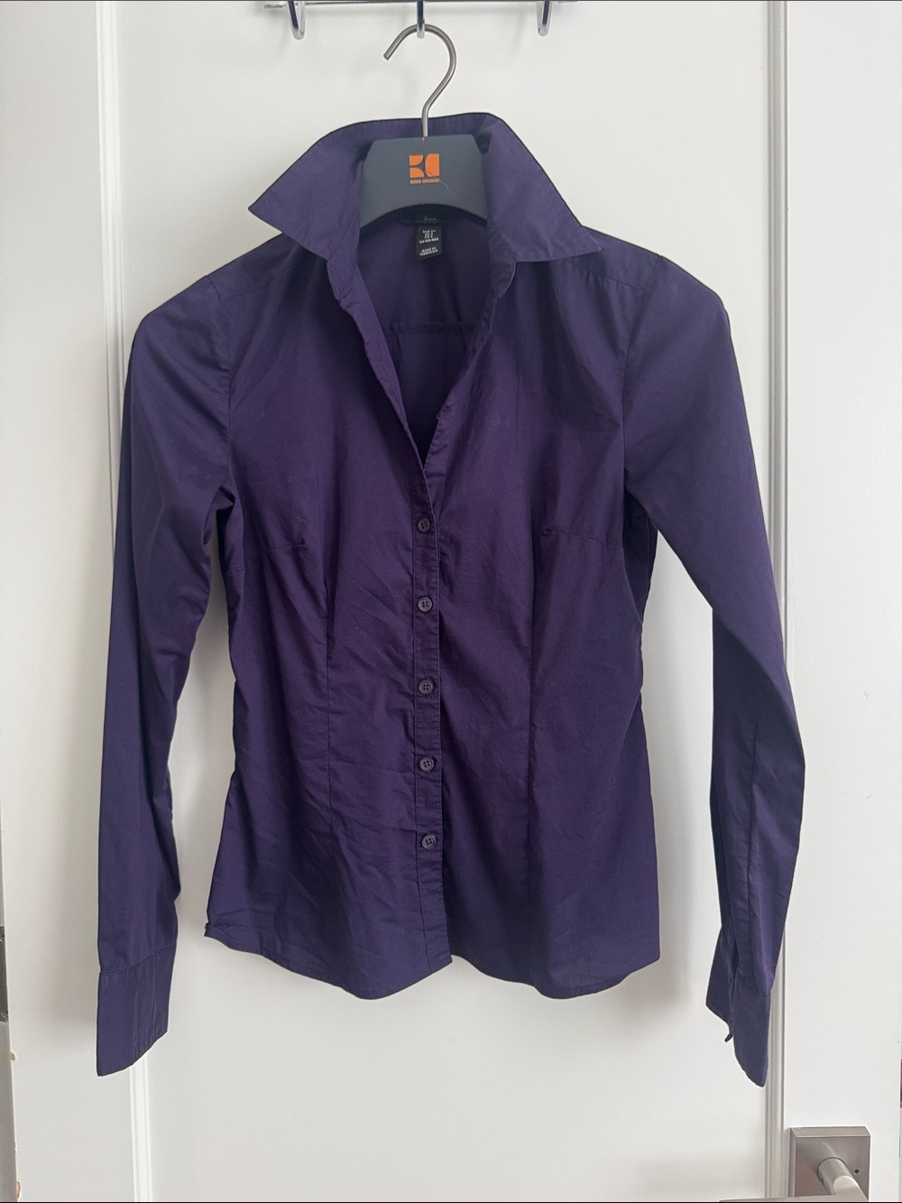 H&M Purple Button-Front Women's Blouse - Classic Collared Shirt - Sz 4